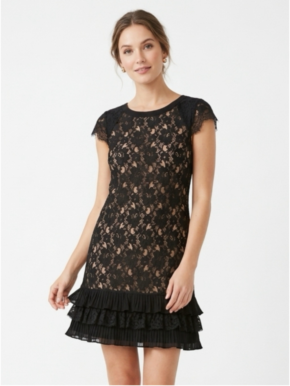Jessica Simpson Black Lace Midi Dress with Tiered Hem Size 14